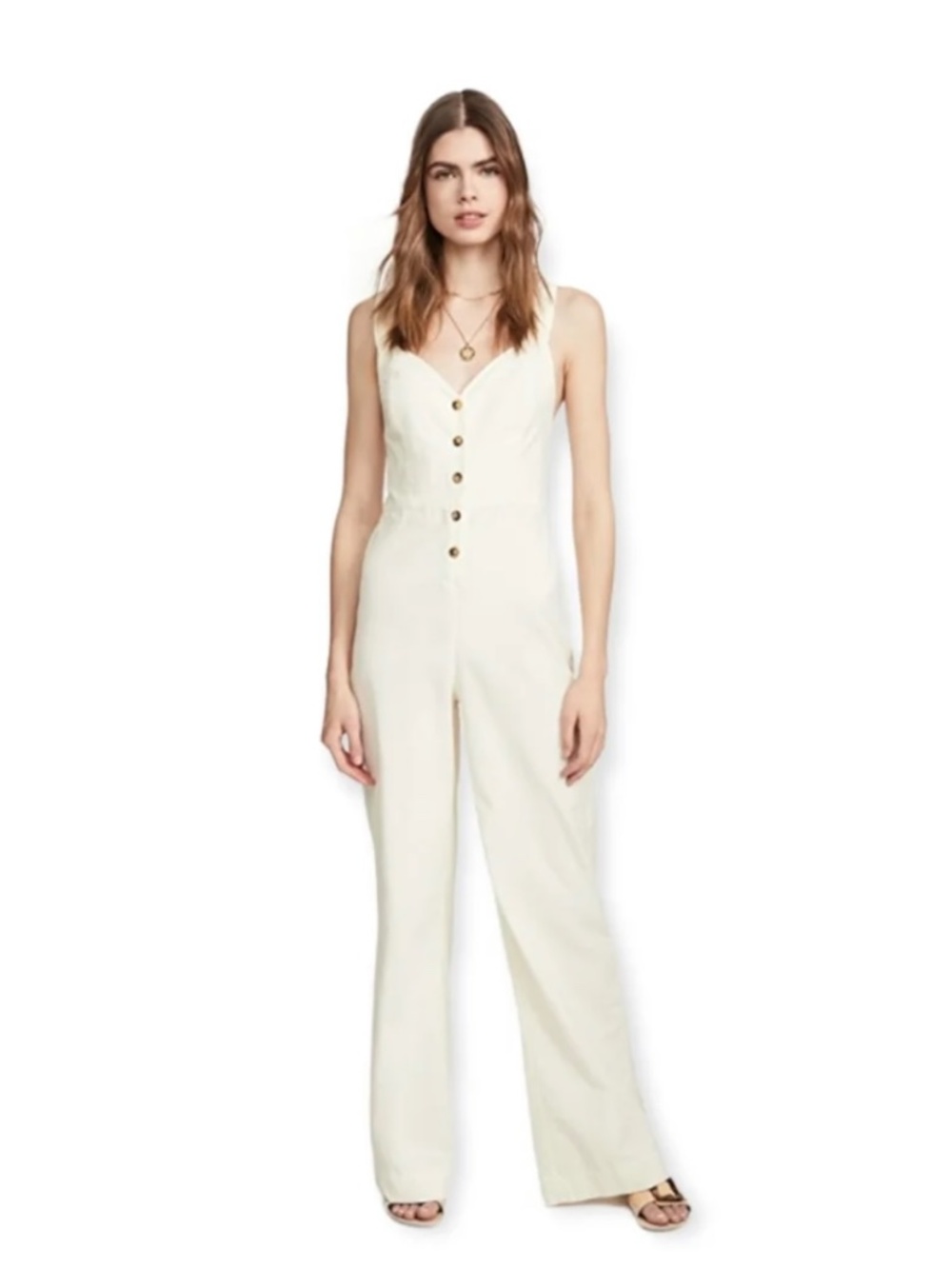 Knot Sisters Cream Wide Leg Jumpsuit with Tie Back - Women size M